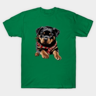 Xmas Rottweiler Dog Christmas Wearing A Scarf T-Shirt